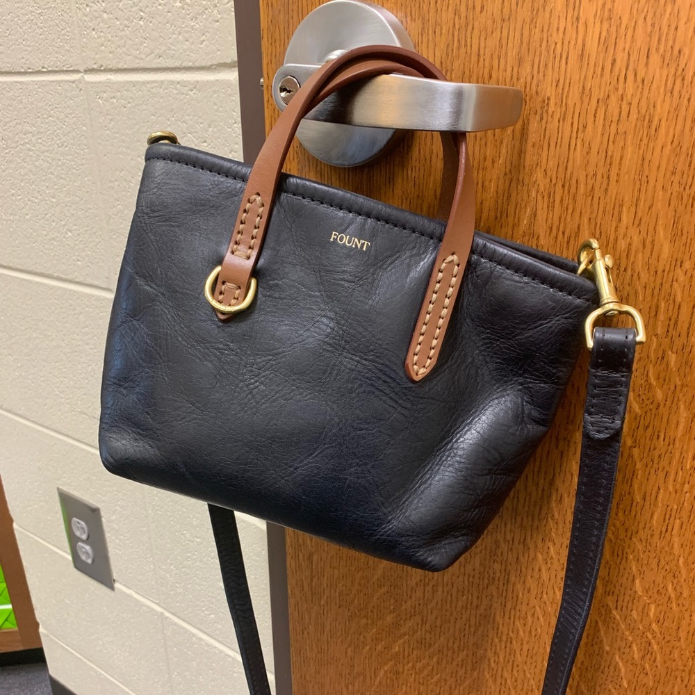 FOUNT NAVY BLUE Leather Crossbody Bag with Tan Handles